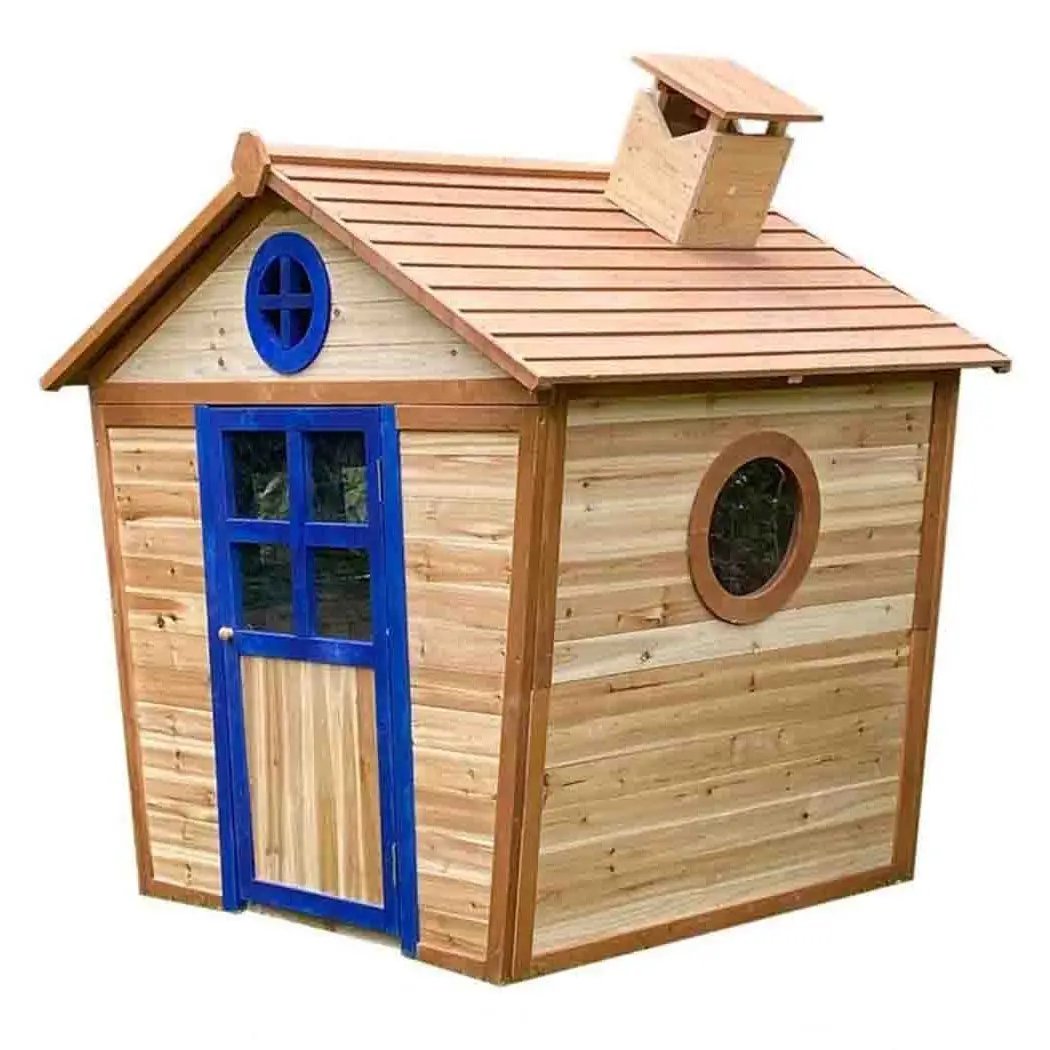 Redwood Lodge pre-painted fir wooden playhouse in woodland colours for the garden