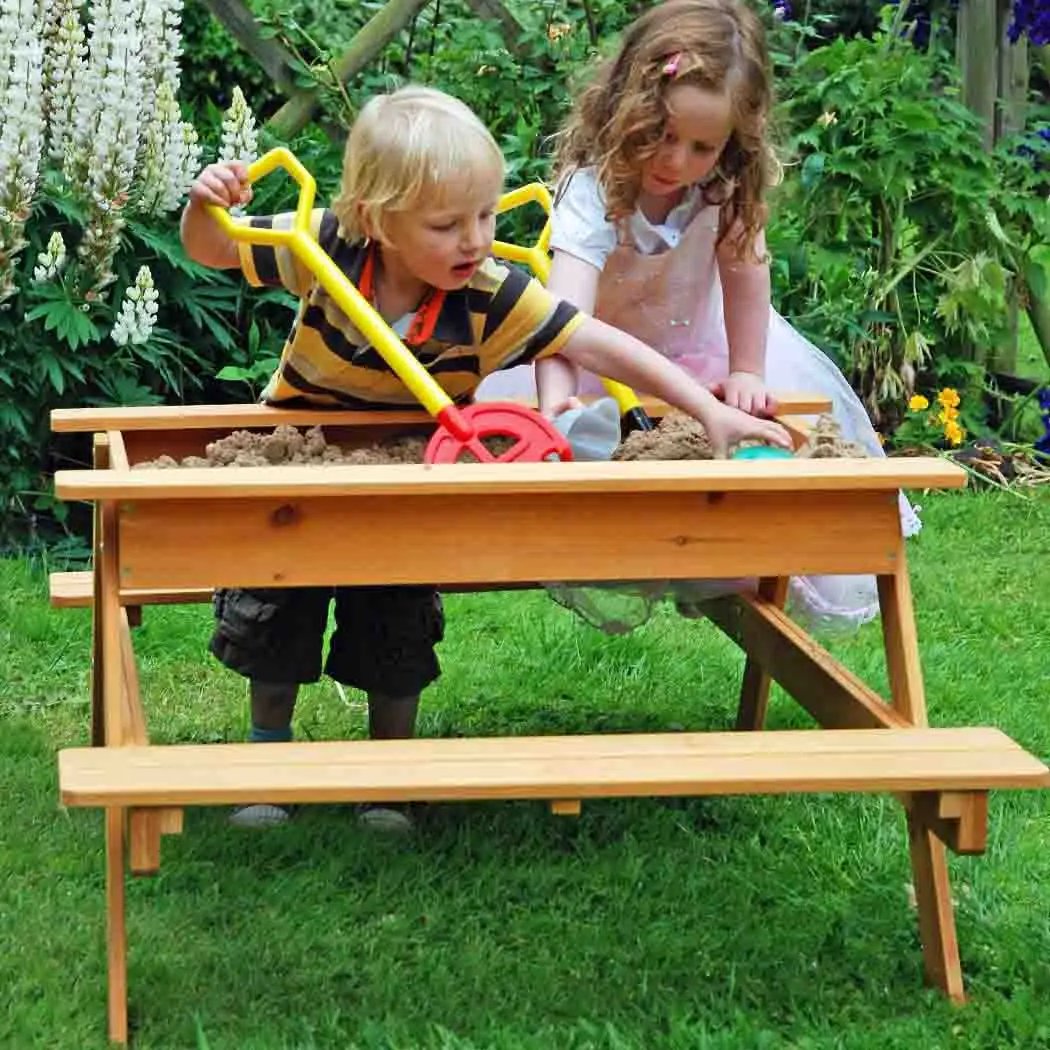 Wooden Picnic Table Sandpit with Lid | 2-in-1 Kids' Sandpit & Table