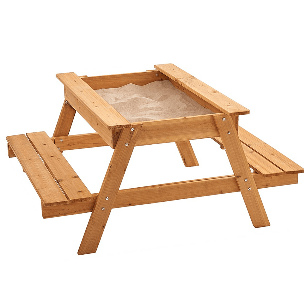 Wooden 2-in-1 picnic table sandpit with protective lid for children