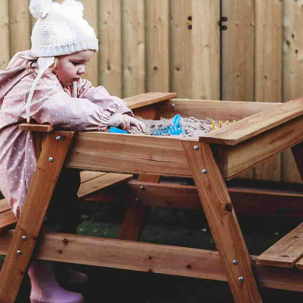 Wooden Picnic Table Sandpit with Lid | 2-in-1 Kids' Sandpit & Table