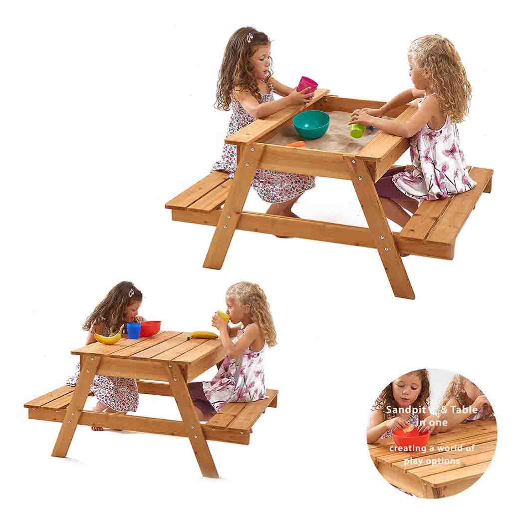 Wooden Picnic Table Sandpit with Lid | 2-in-1 Kids' Sandpit & Table