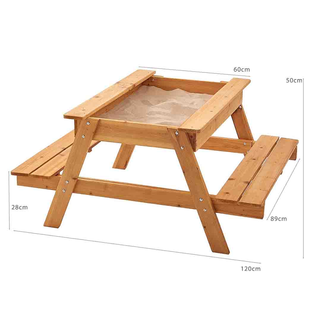 Wooden Picnic Table Sandpit with Lid | 2-in-1 Kids' Sandpit & Table
