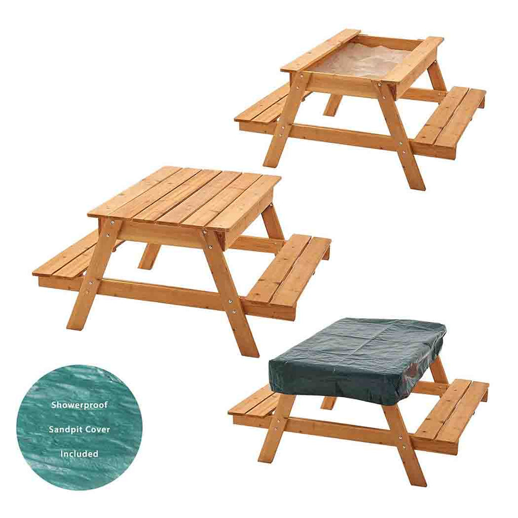 Wooden Picnic Table Sandpit with Lid | 2-in-1 Kids' Sandpit & Table
