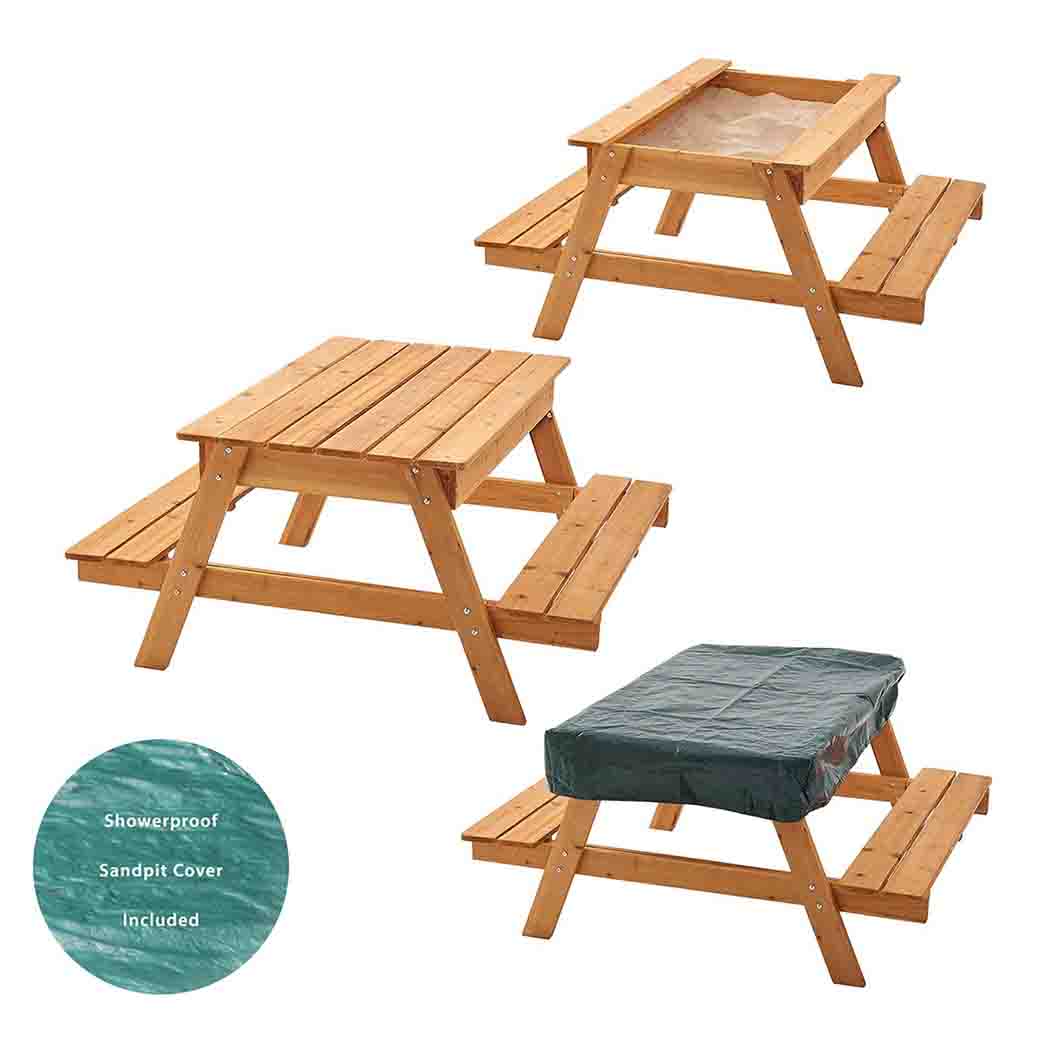 Wooden Picnic Table Sandpit with Lid | 2-in-1 Kids' Sandpit & Table