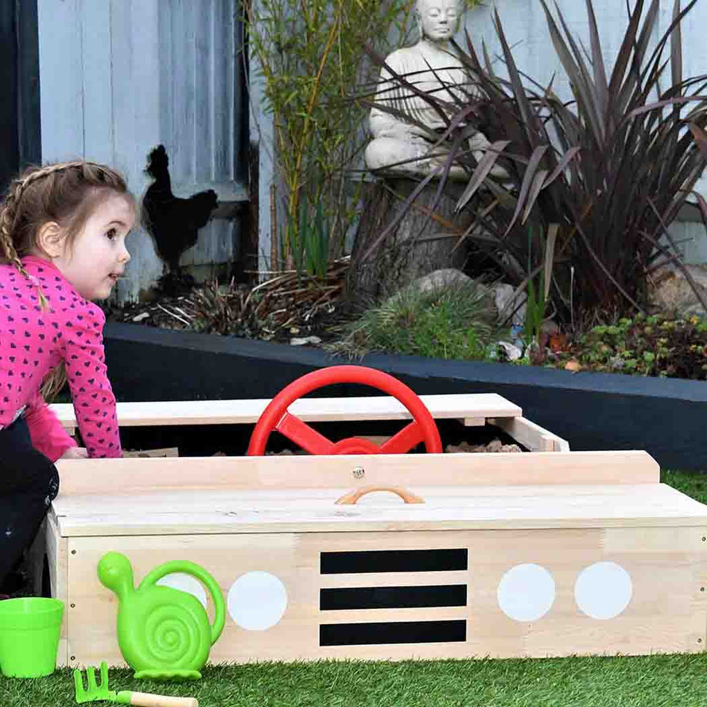 Car-Shaped Wooden Sandpit with Cover | Kids' Novelty Garden Sandpit