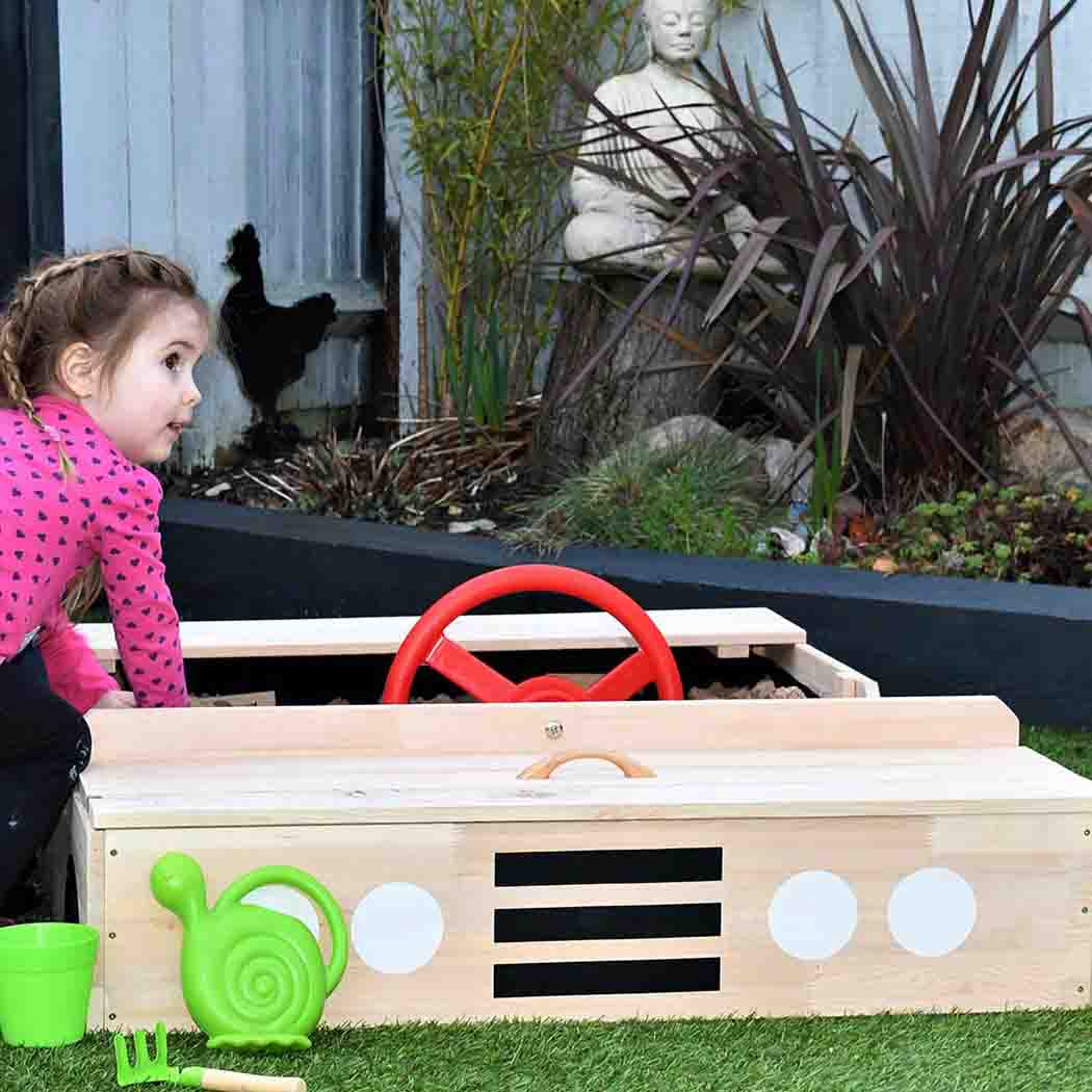 Car-Shaped Wooden Sandpit with Cover | Kids' Novelty Garden Sandpit