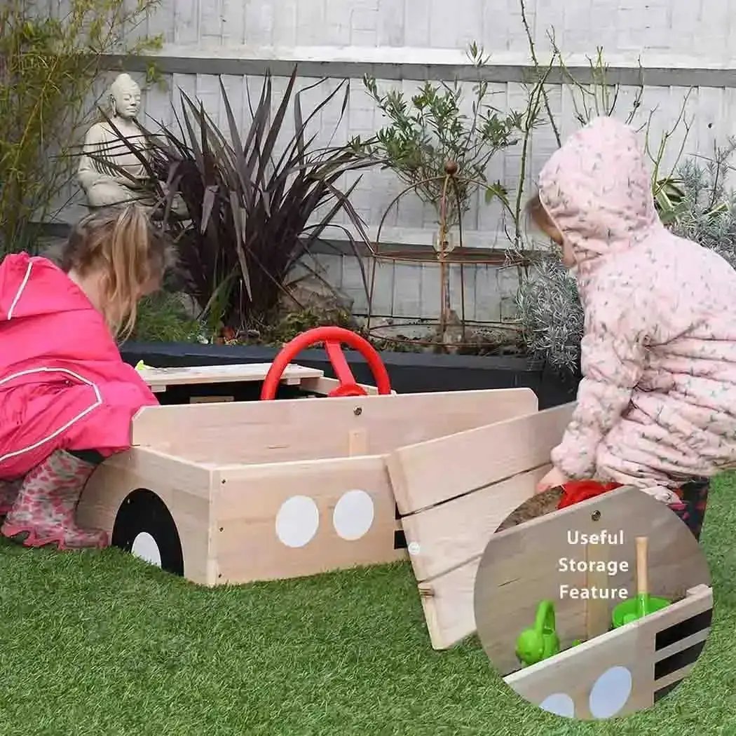 Car-Shaped Wooden Sandpit with Cover | Kids' Novelty Garden Sandpit