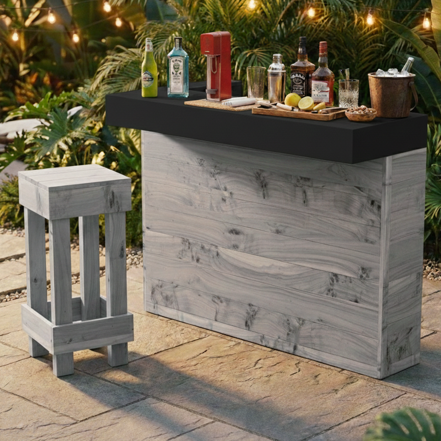 L-Shape Rustic Wooden Garden Bar | Corner Pallet-Style Outdoor Bar