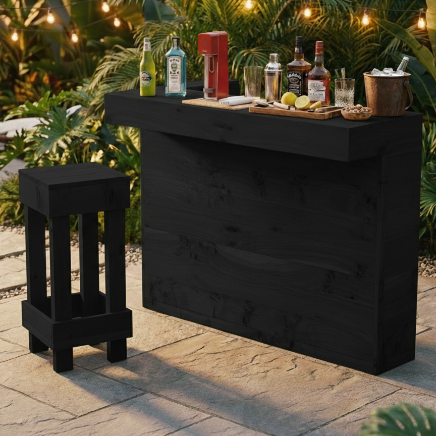 L-Shape Rustic Wooden Garden Bar | Corner Pallet-Style Outdoor Bar
