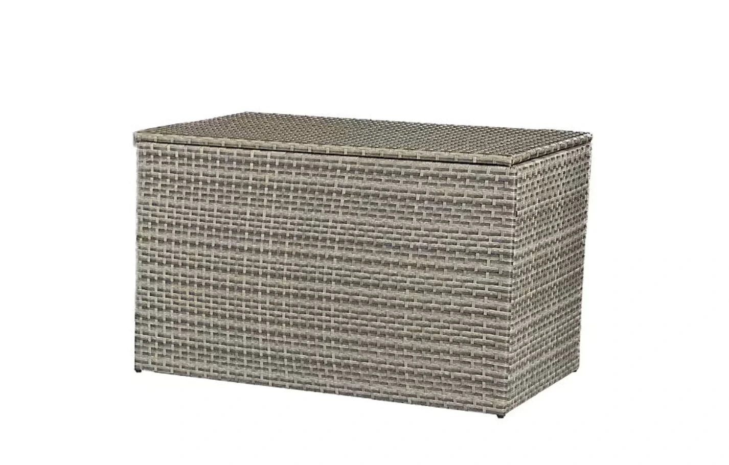 Universal grey rattan waterproof cushion storage box with hinged lid, 113cm