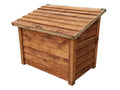 Brown wooden featheredge log chest firewood store with slanted hinged lid