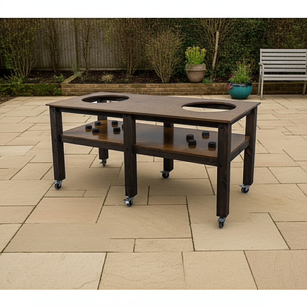 Grill Table Fits All BBQ kitchen space for dual kamado ceramic smokers