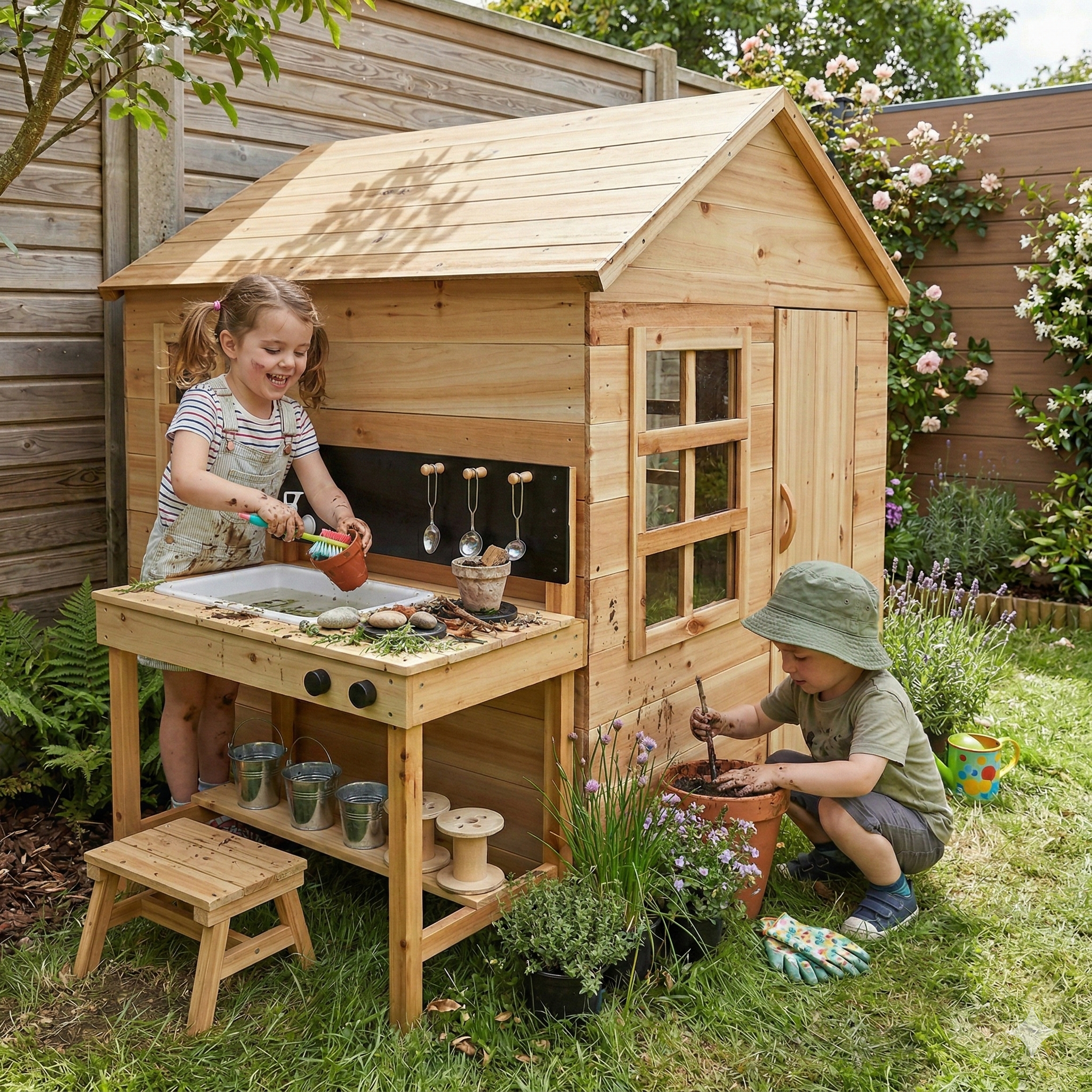 Evermeadow Wooden Playhouse | Kids' Garden Playhouse with Mud Kitchen Option