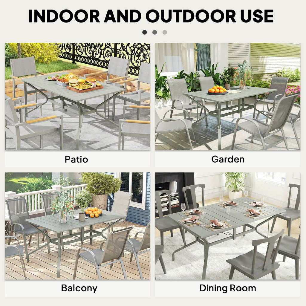 Outsunny Garden Dining Table with Parasol Hole, Outdoor Dining Table for 6, Patio Table for Balcony, 150cm x 90cm, Light Grey