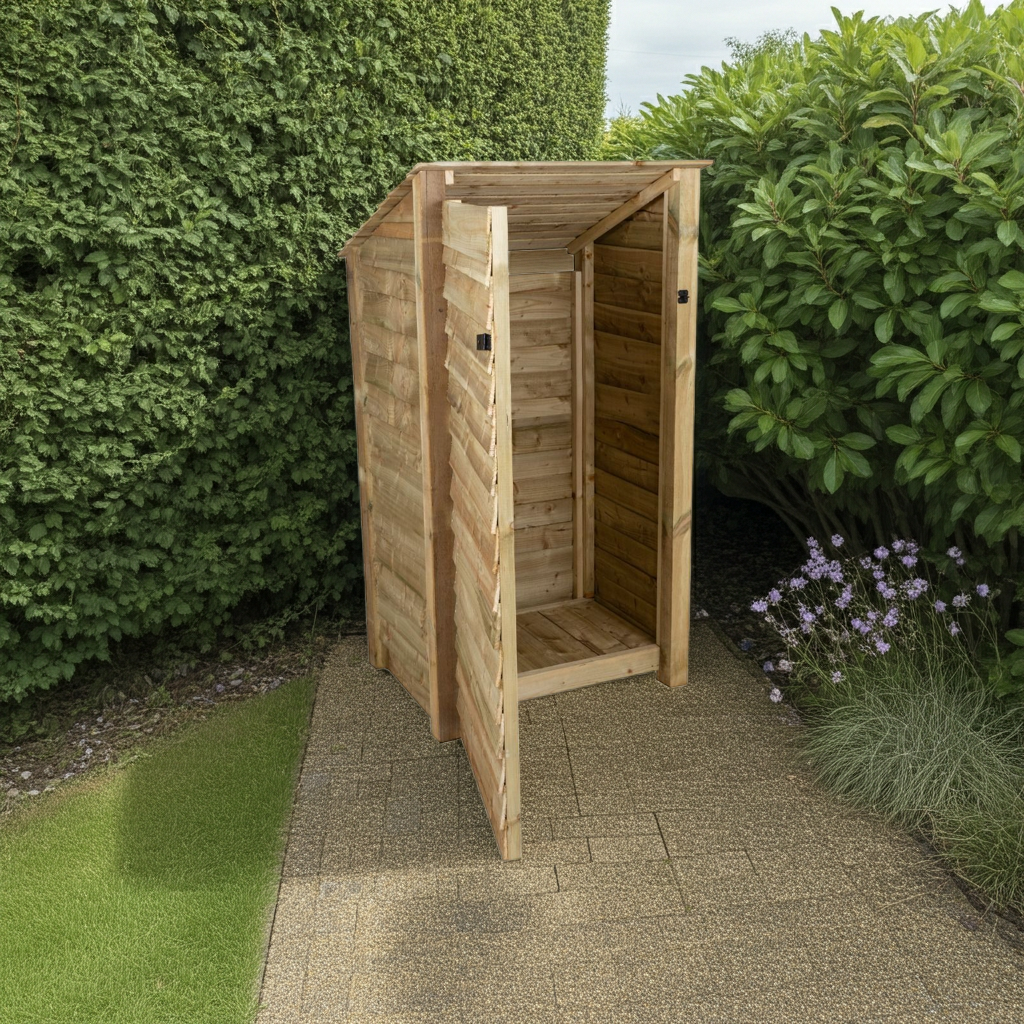 Wooden Garden Tool Storage with shelf and sloping roof 99cm wide