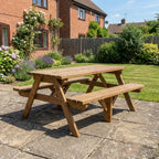 Fortem Pub Style Picnic Table and Benches Set in rustic brown finish
