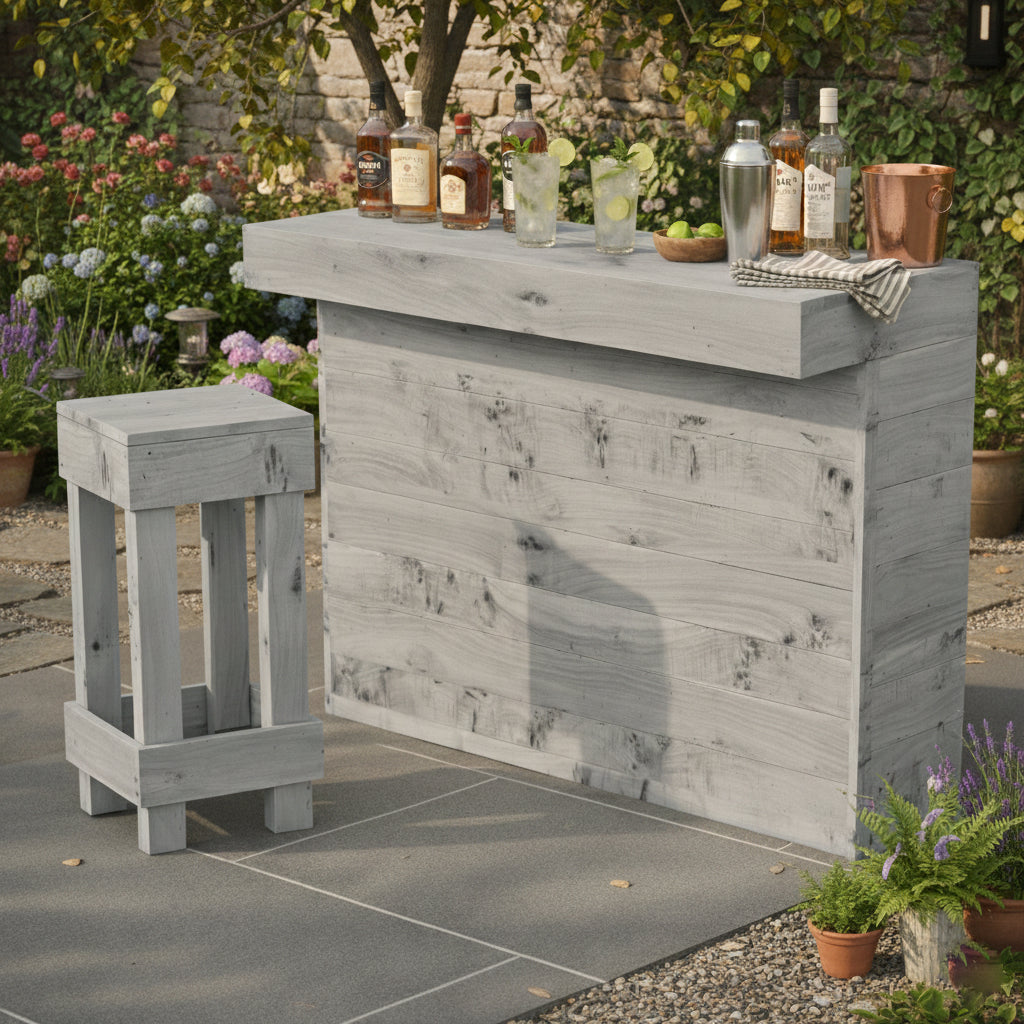 L-Shape Rustic Wooden Garden Bar | Corner Pallet-Style Outdoor Bar