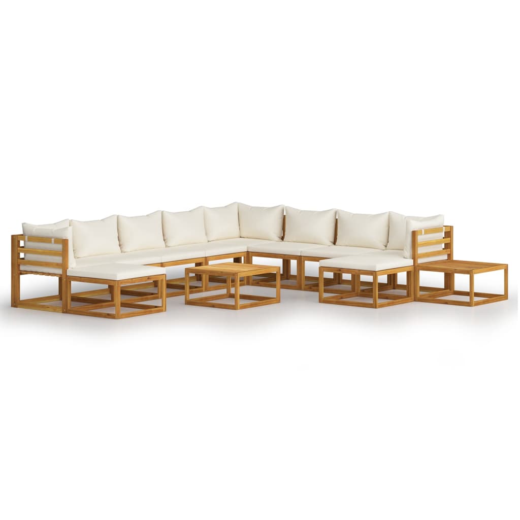 Aura Alcove Lovan 8 Seater Acacia Wood Garden Lounge Set in cream white