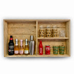 Rustic Wooden Bar + Bar Stools + Shelving Unit
