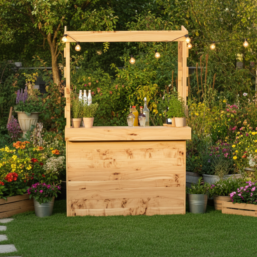 Large Rustic Wooden Garden Bar with Roof