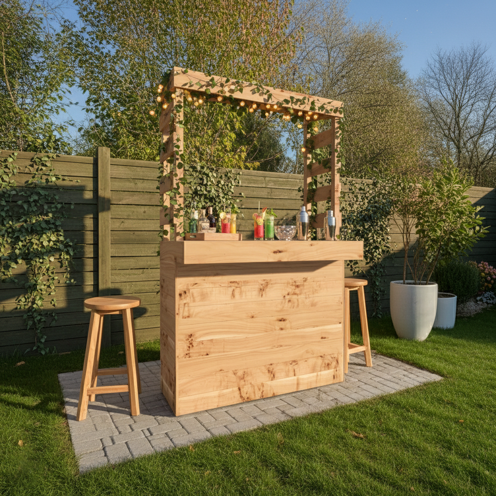 Large Rustic Wooden Garden Bar with Roof