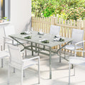 Outsunny Garden Dining Table with Parasol Hole, Outdoor Dining Table for 6, Patio Table for Balcony, 150cm x 90cm, Light Grey