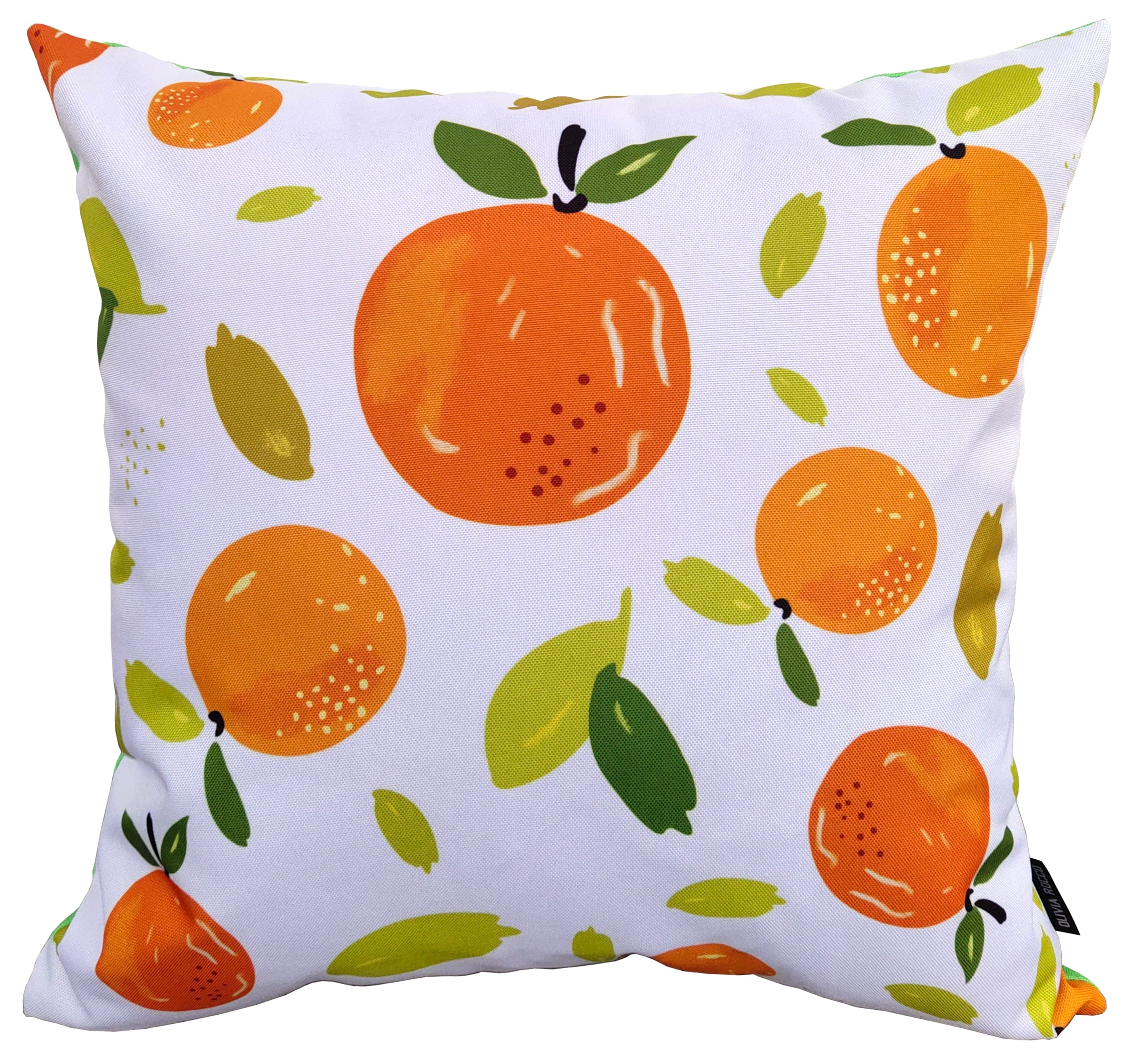 Olivia Rocco Summer Fruits waterproof reversible cushion cover 43x43cm on outdoor seating