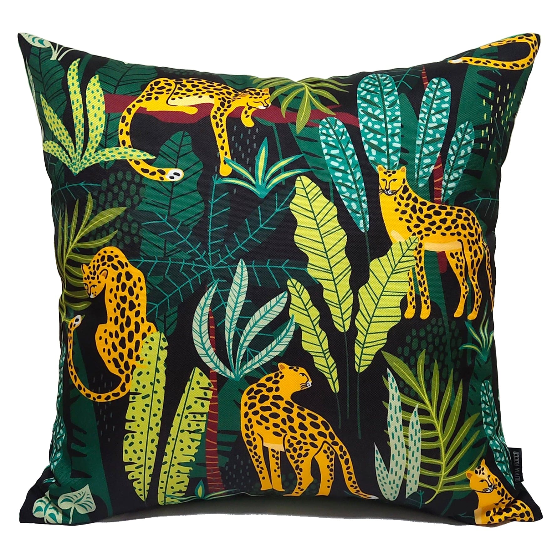 Olivia Rocco Safari waterproof reversible cushion cover 43x43cm on patio seating