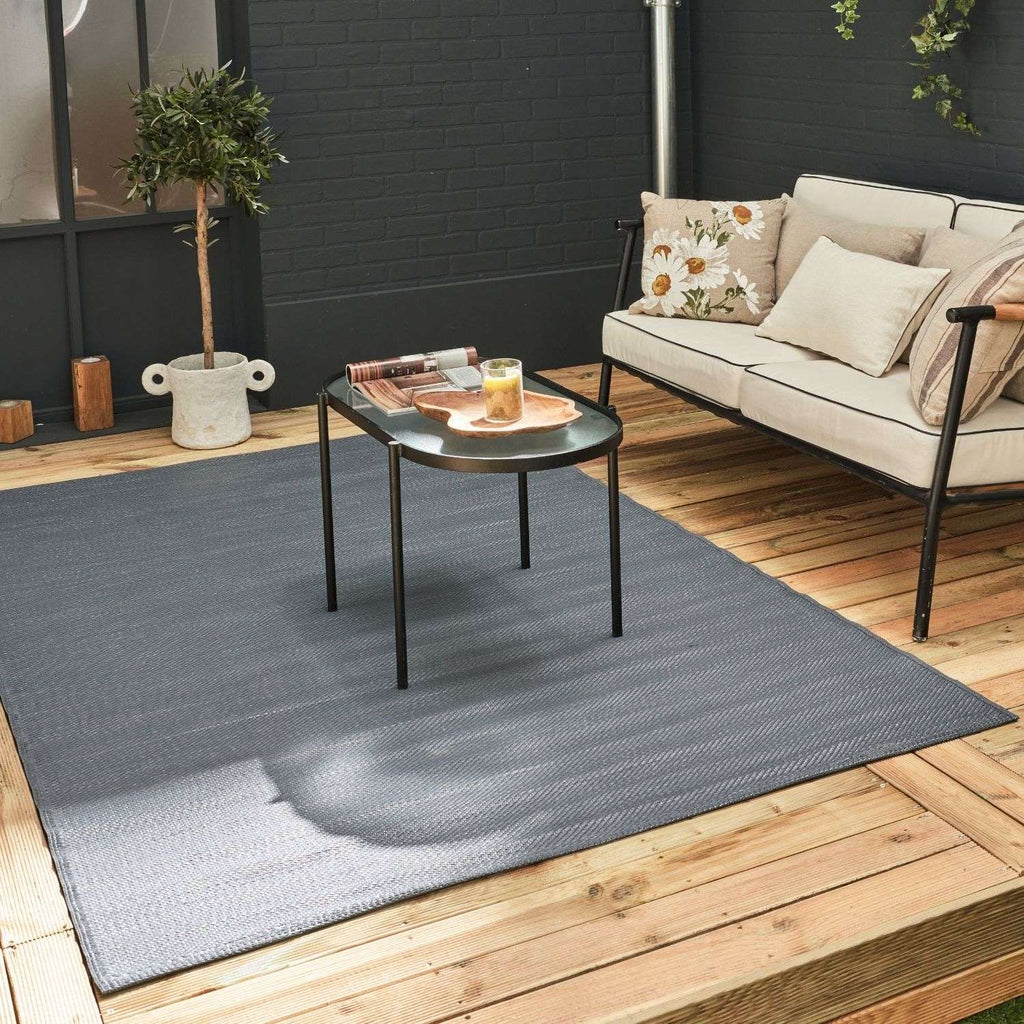 Urban Outdoor Rug | Plain Anthracite Reversible Flatweave | Lightweight