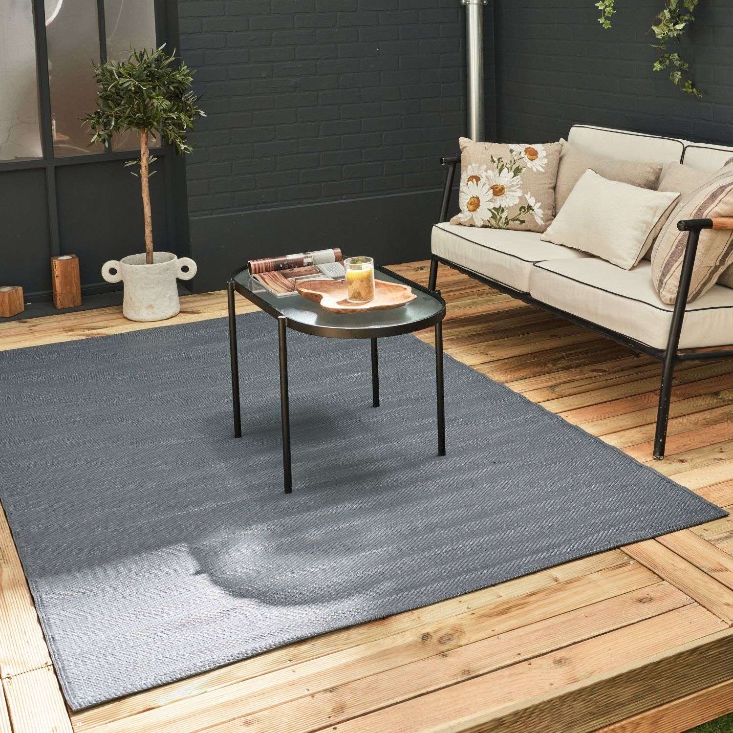 Urban Outdoor Rug | Plain Anthracite Reversible Flatweave | Lightweight