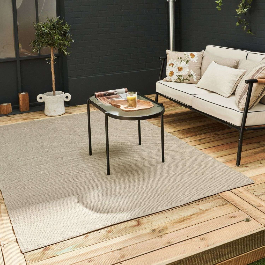 Urban Outdoor Rug | Plain Beige Reversible Flatweave | Lightweight