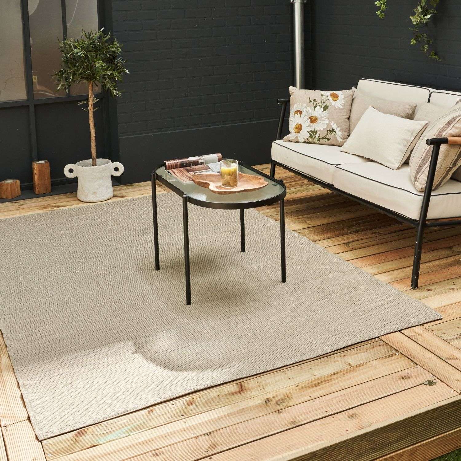 Urban Outdoor Rug | Plain Beige Reversible Flatweave | Lightweight