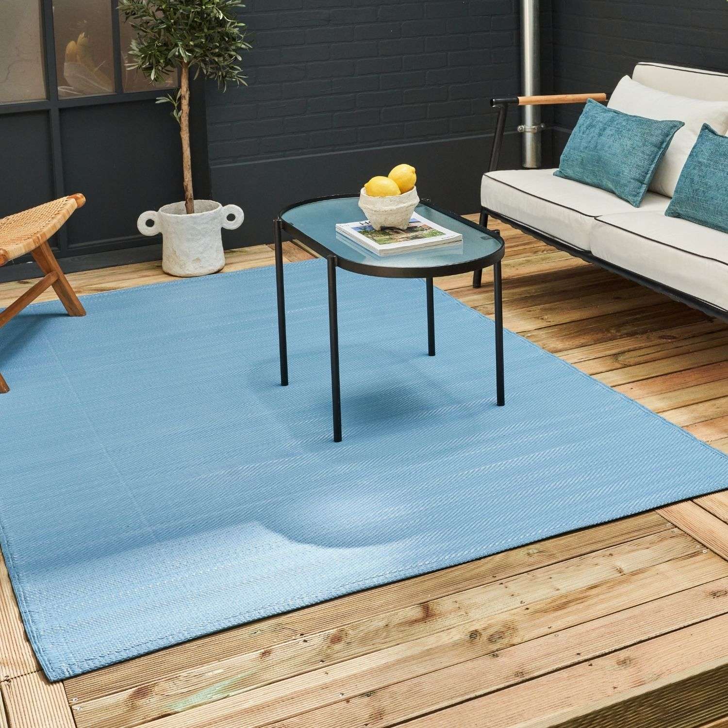 Urban Outdoor Rug | Plain Blue Reversible Flatweave | Lightweight