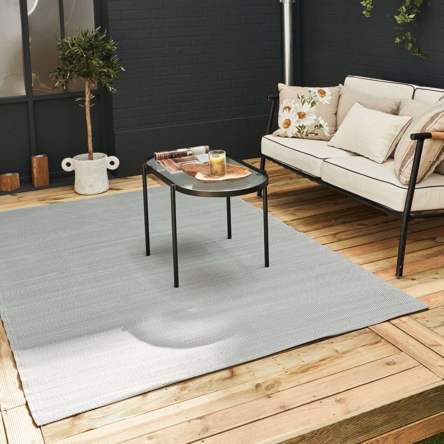 Urban Outdoor Rug | Plain Grey Reversible Flatweave | Lightweight