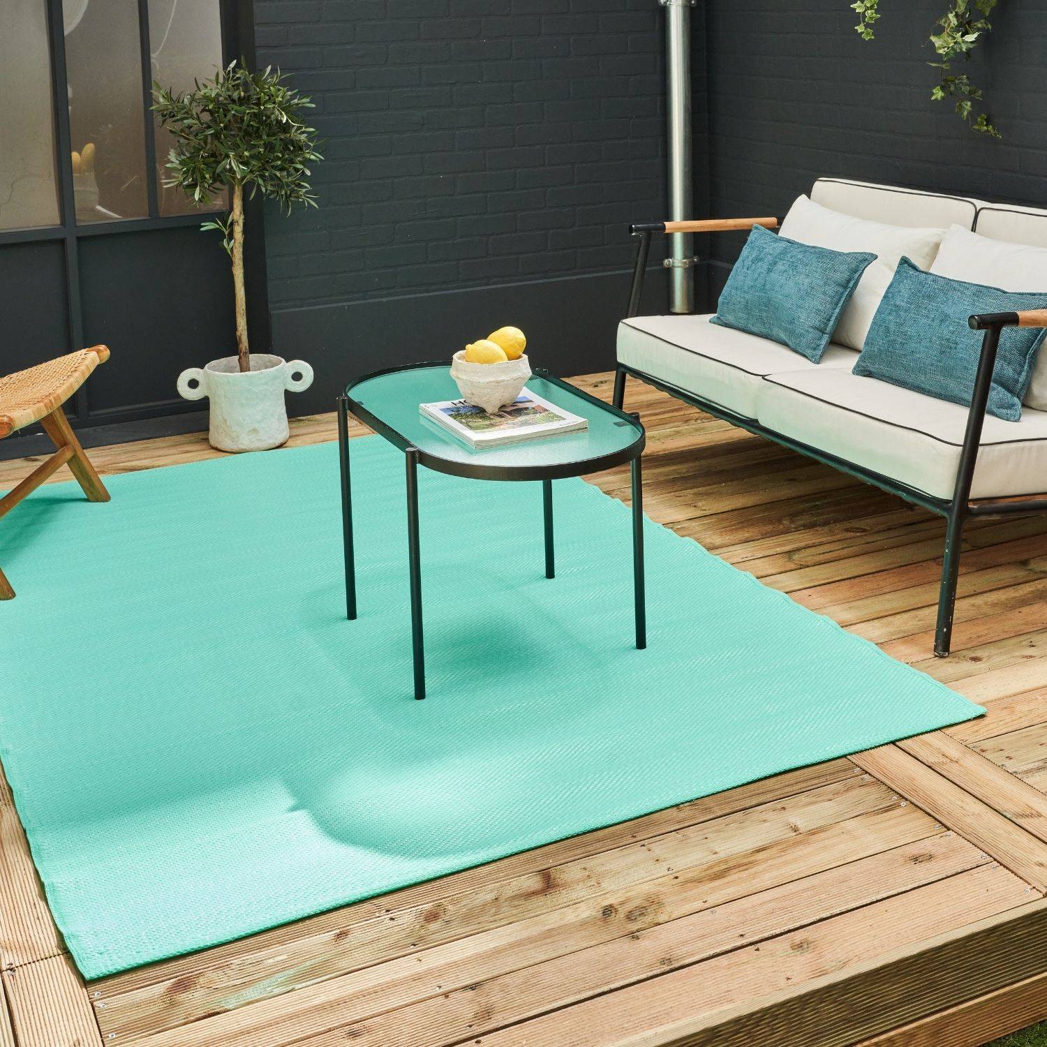 Urban Outdoor Rug | Plain Turquoise Reversible Flatweave | Lightweight