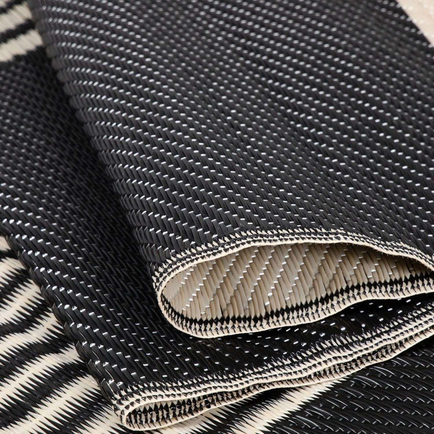 Urban Outdoor Rug | Black & Beige Geometric Reversible Flatweave | Lightweight