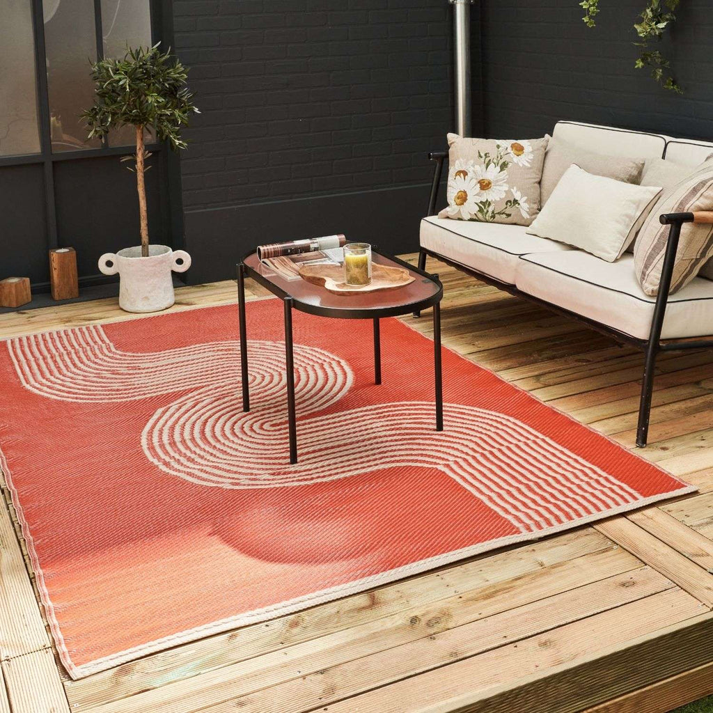 Urban Outdoor Rug | Terra & Beige Geometric Reversible Flatweave | Lightweight