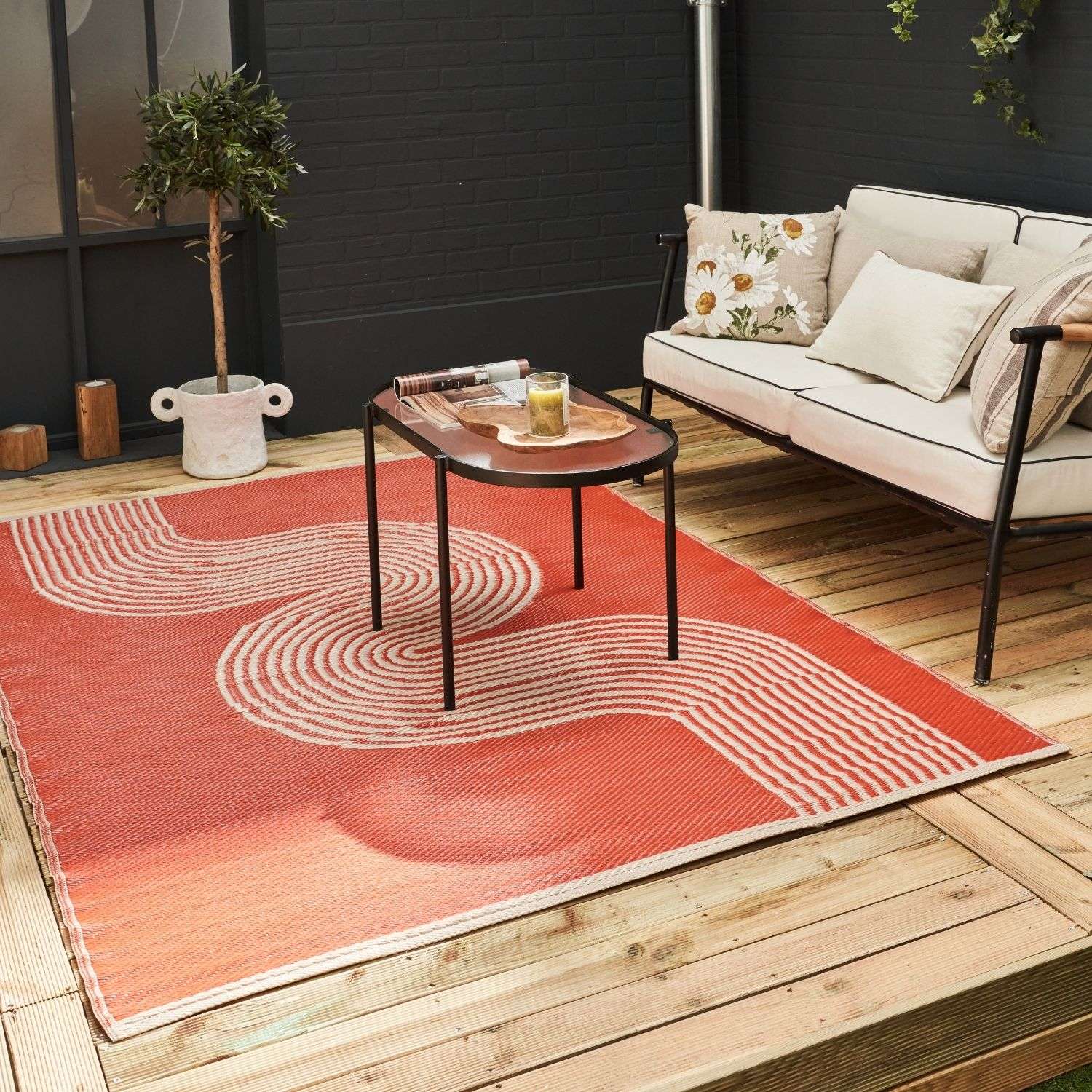 Urban Outdoor Rug | Terra & Beige Geometric Reversible Flatweave | Lightweight