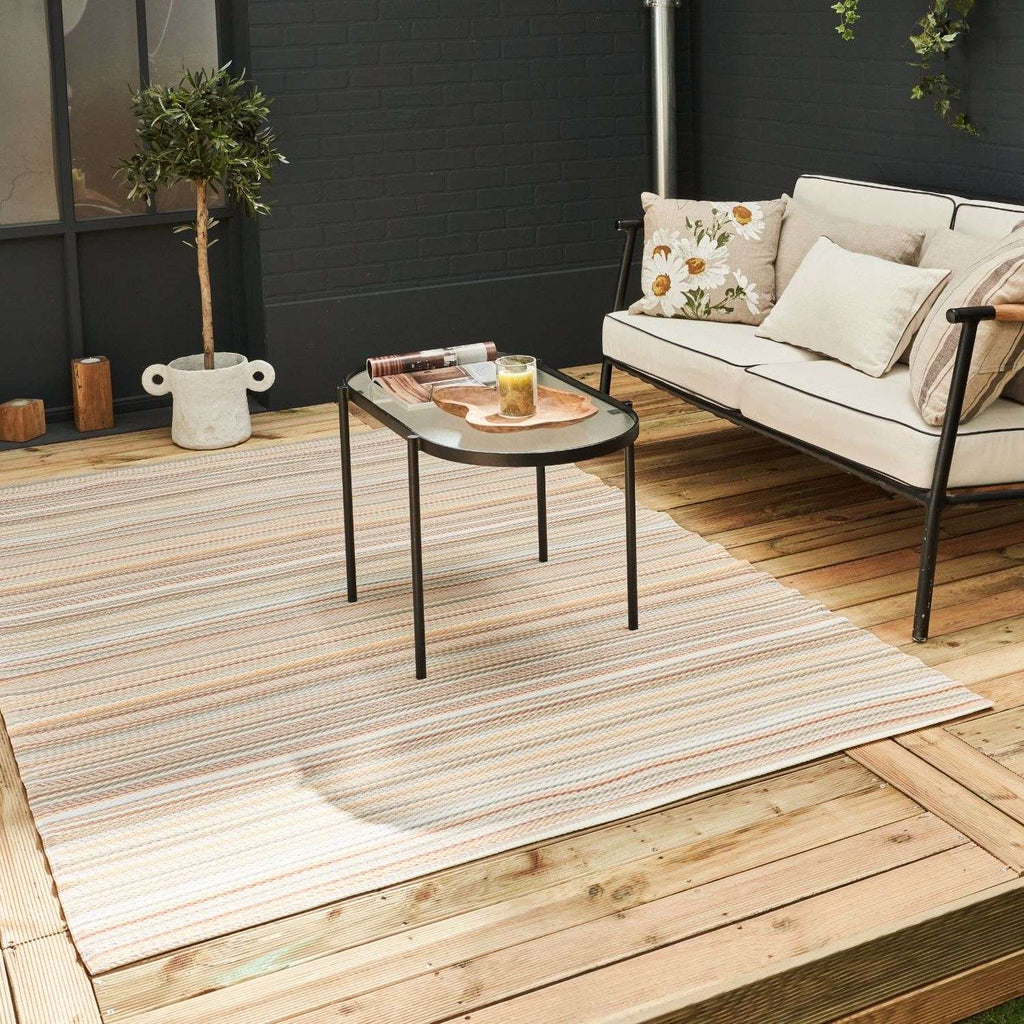 Rainbow Outdoor Rug | Beige Striped Reversible Flatweave | Lightweight