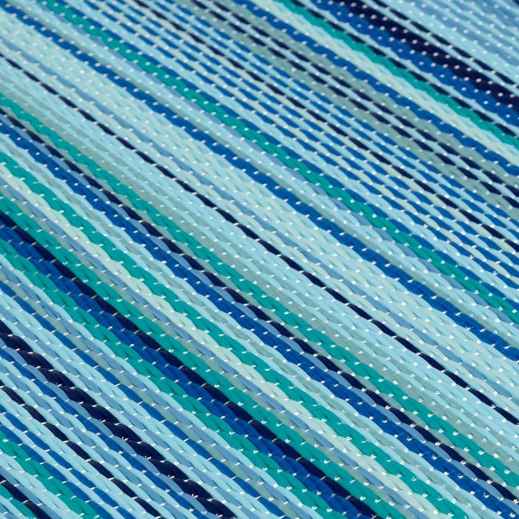 Rainbow Outdoor Rug | Blue Striped Reversible Flatweave | Lightweight