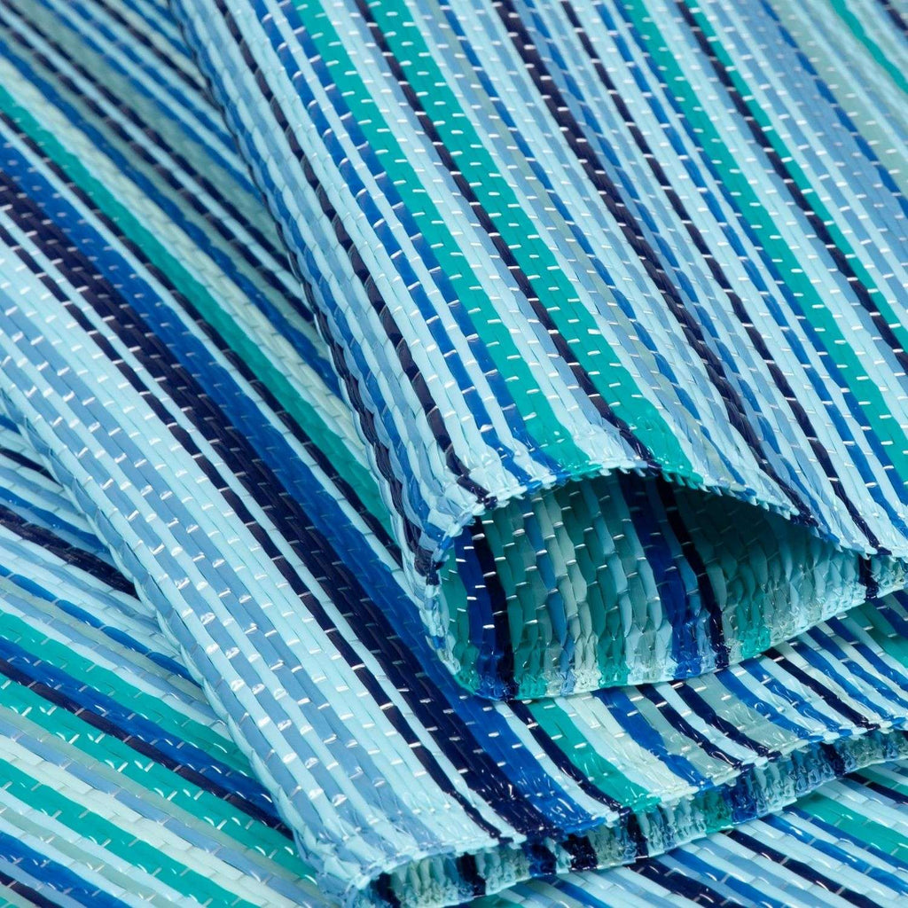 Rainbow Outdoor Rug | Blue Striped Reversible Flatweave | Lightweight