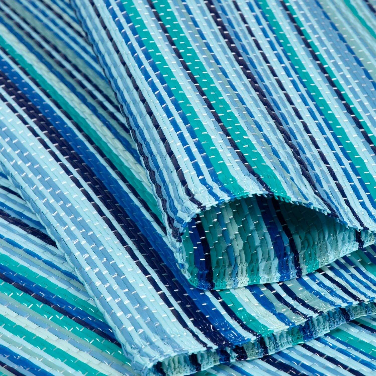 Rainbow Outdoor Rug | Blue Striped Reversible Flatweave | Lightweight