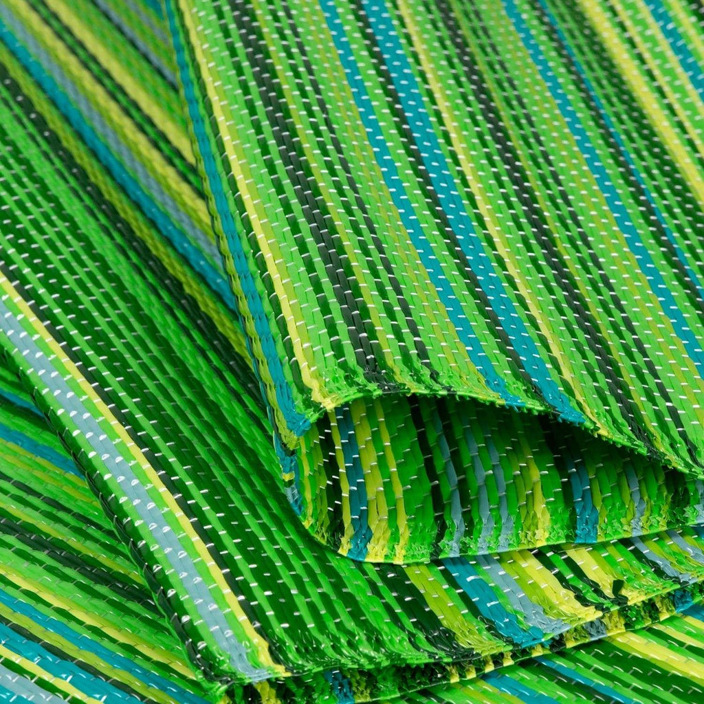 Rainbow Outdoor Rug | Green Striped Reversible Flatweave | Lightweight