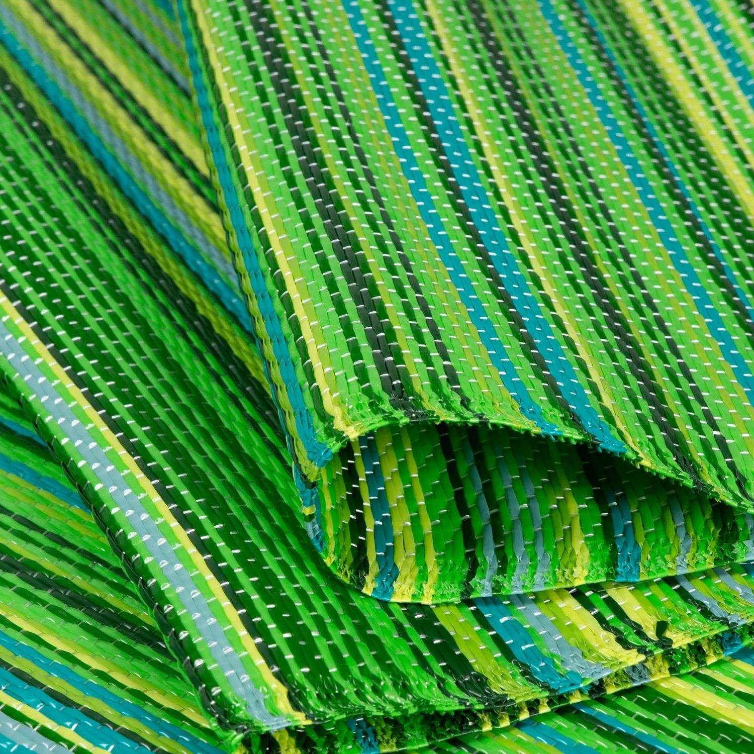 Rainbow Outdoor Rug | Green Striped Reversible Flatweave | Lightweight