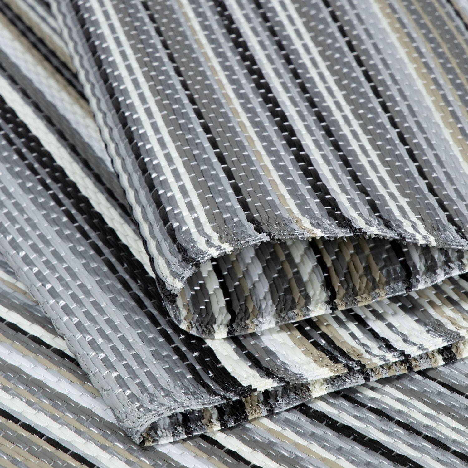 Rainbow Outdoor Rug | Grey Striped Reversible Flatweave | Lightweight