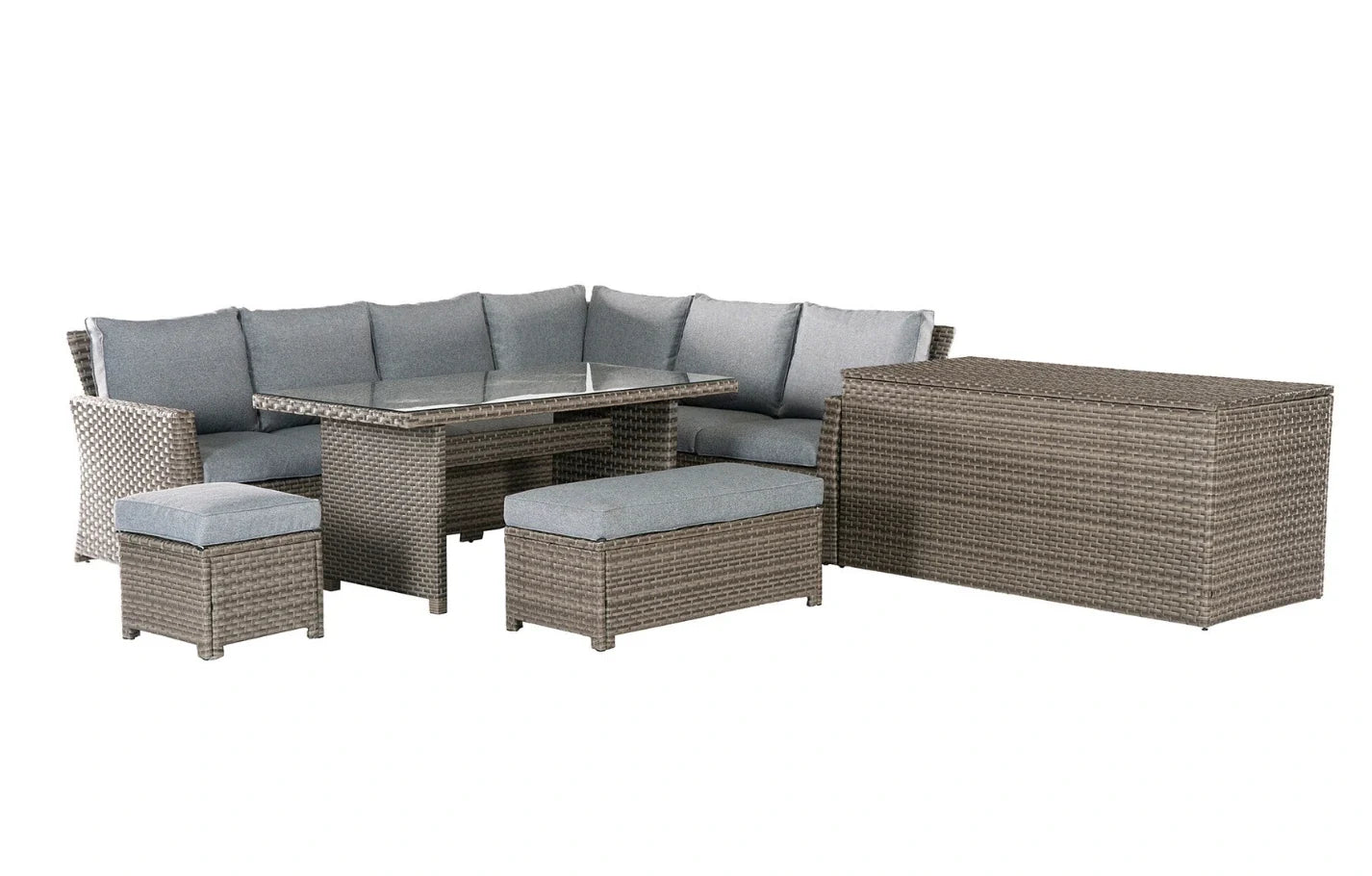 Palma 9 Seater Grey Rattan Garden Corner Lounge Set with Cover & Cushion Box