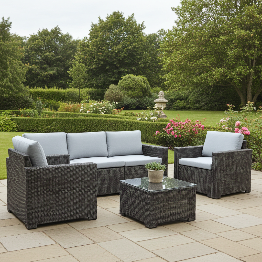 Marbella 5-Seater Garden Lounge Set with Ottoman Chaise | Grey Cushions