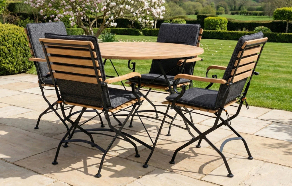Sicily 4 Seater Teak and Wrought Iron Round 110cm Garden Dining Set