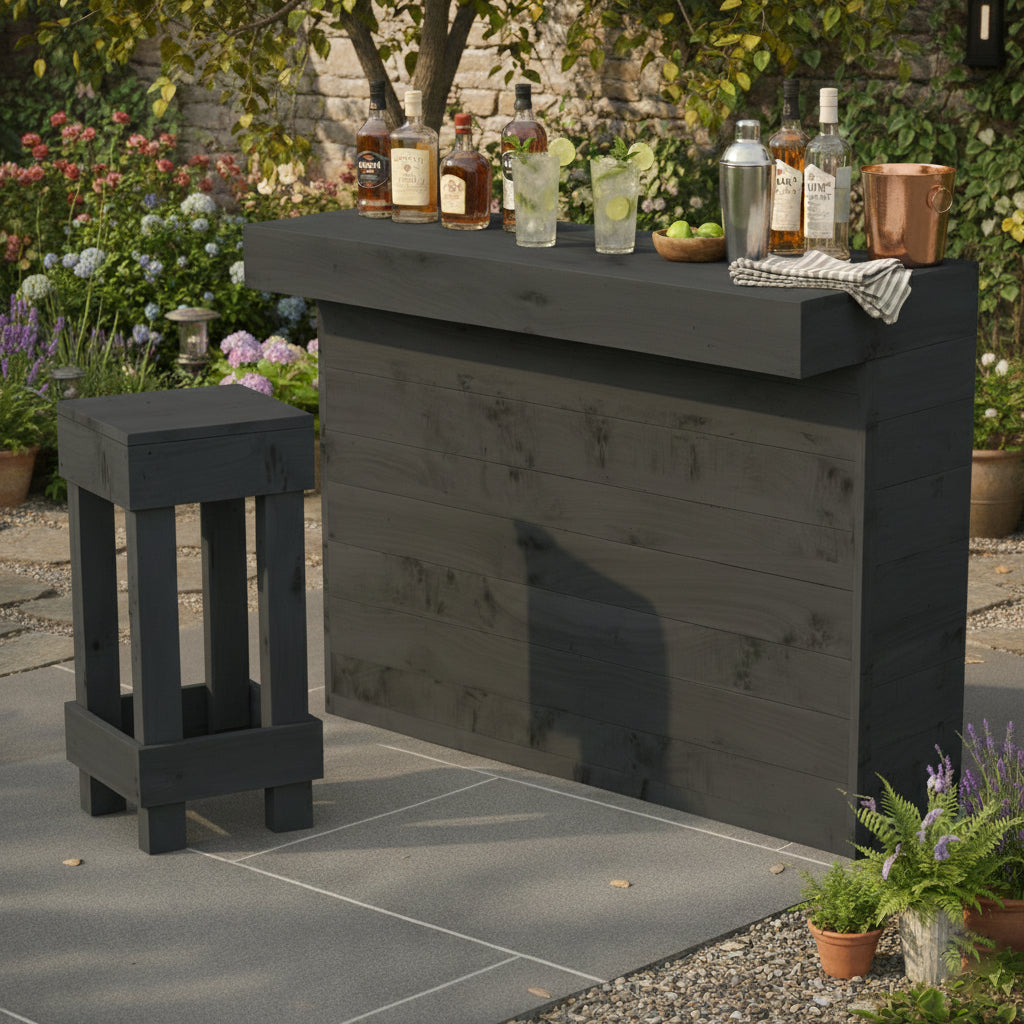 L-Shape Rustic Wooden Garden Bar | Corner Pallet-Style Outdoor Bar