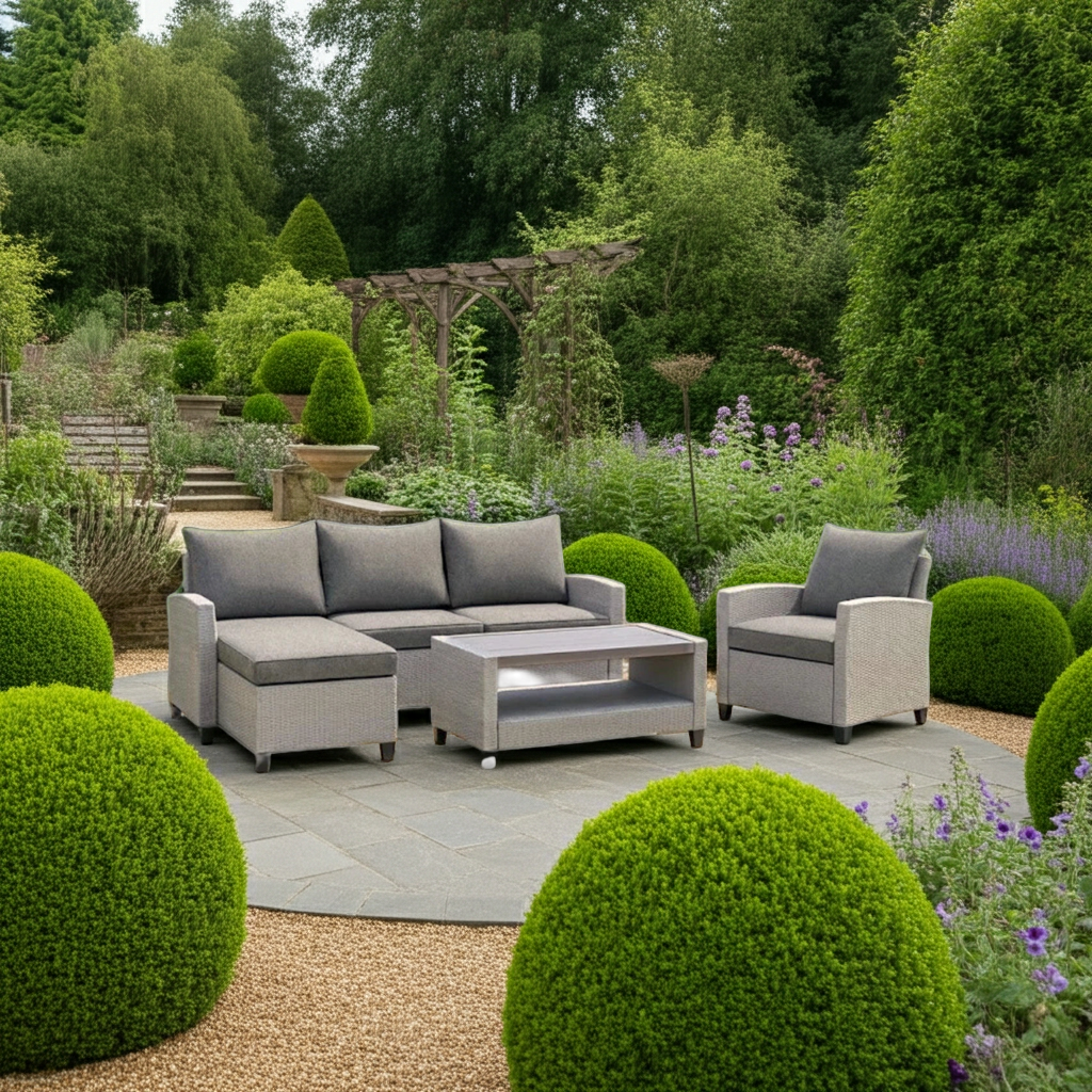 Stockholm Rattan Grey 4 Seater Garden Chaise Lounge & Armchair Set
